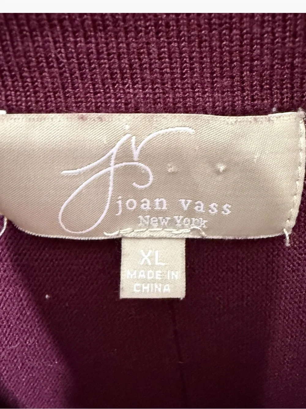 Joan Vass Burgundy Plum Size XL Cowl Neck Tunics Sweater